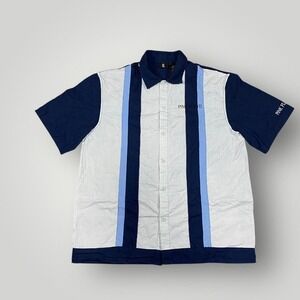 Vintage Pink Floyd Shirt Mens XL Blue Bowling Camp Button Front Striped 00s‎